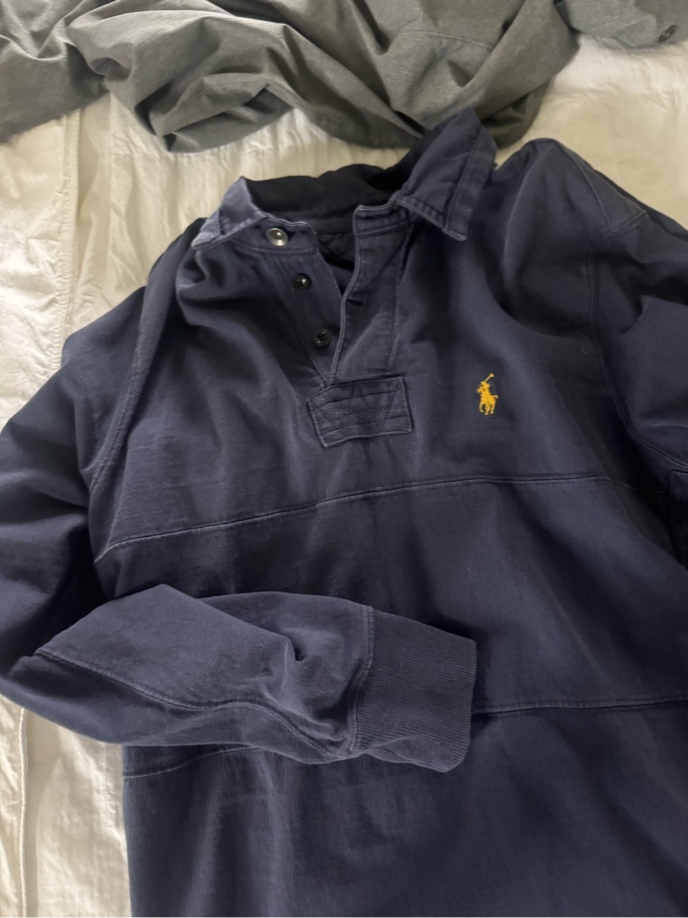 Vintage Polo by Ralph Lauren Navy Rugby Shirt with Yellow Pony Logo
